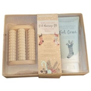 NWT Bathtopia Reflexology Foot Massage Set with Peppermint Foot Cream and Roller
